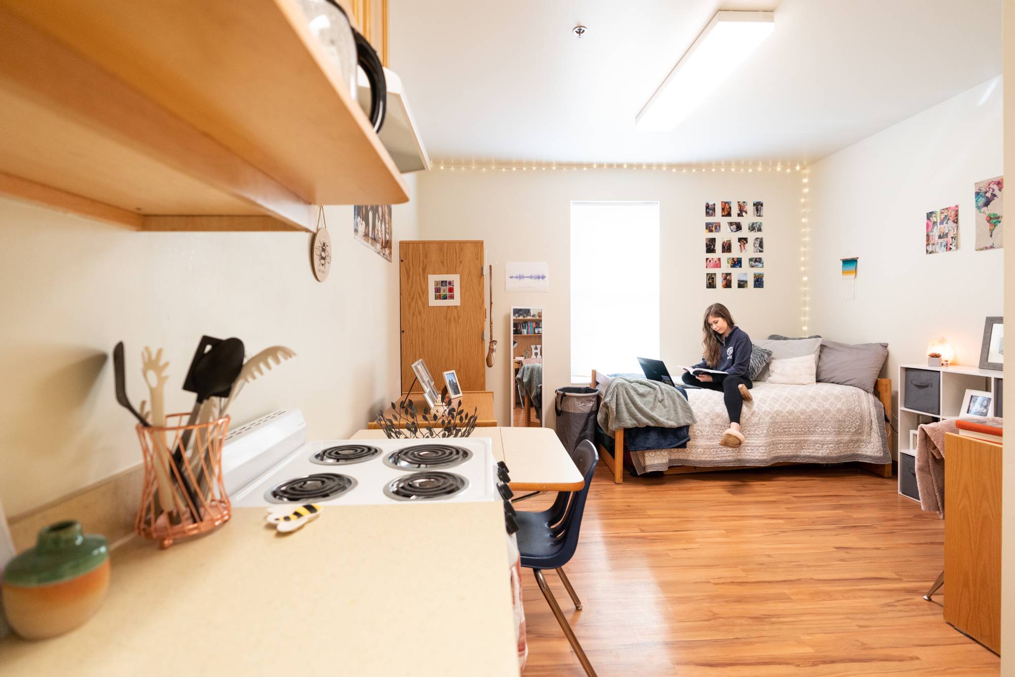 image of student in a winter hall efficiency apartment